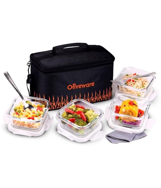 Oliveware Glass Lunch Box 4 - Container ( Pack of 1 )