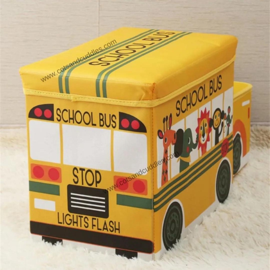 Fun and Functional: Bus Shape Toys Organizer for Kids Clothes and Toy Storage-Yellow