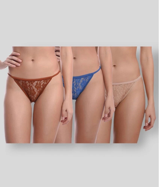 Madam - Multicolor Lace Self Design Womens Cheekies ( Pack of 3 ) - XXL