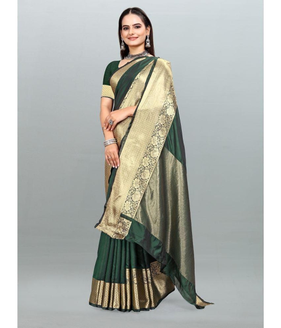 Om Shantam Sarees - Green Organza Saree With Blouse Piece ( Pack of 1 ) - Green