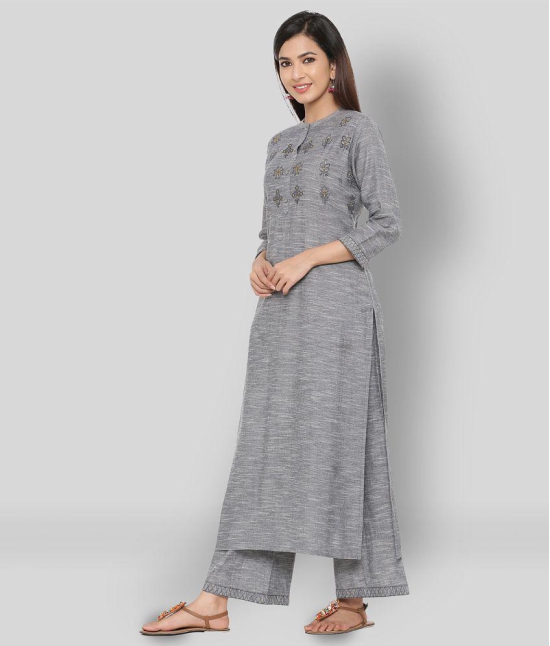 KIPEK - Light Grey Straight Cotton Women's Stitched Salwar Suit ( Pack of 1 ) - S