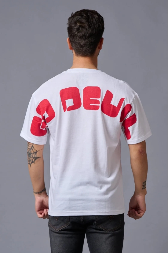 Go Devil (in Red) Printed White Oversized T-Shirt for Men L