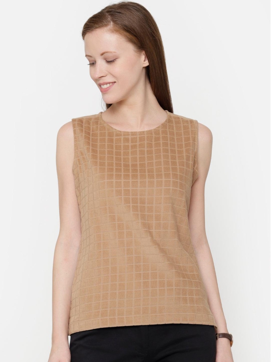 Brown Self Design Sleeveless Top-L