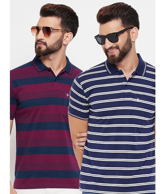 UNIBERRY Cotton Blend Regular Fit Striped Half Sleeves Mens Polo T Shirt - Navy Blue ( Pack of 2 ) - None