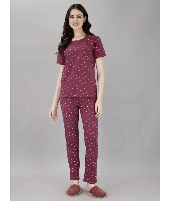 Smarty Pants Wine Cotton Womens Nightwear Nightsuit Sets ( Pack of 1 ) - None