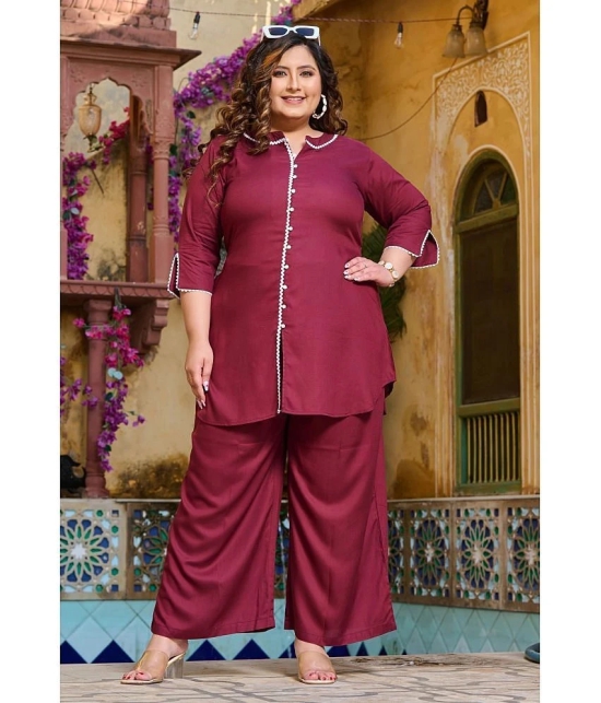 PrettyPlus by Desinoor.com Burgundy Solid Palazzo Top Set - None