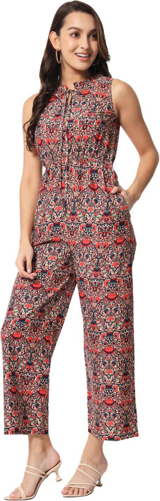 ALL WAYS YOU Women jumpsuit Poly Crepe fabric with Sleeveless & Tie-up Neck Multicolor XL