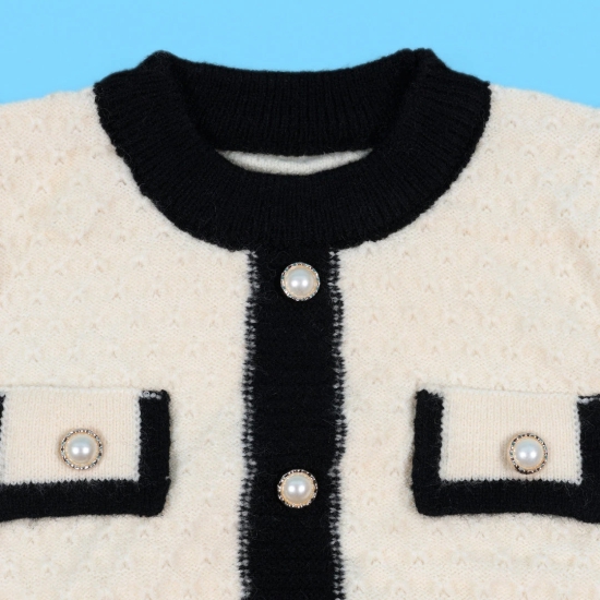 Girls Sweater with Pearl Buttons-White / 5-6 years