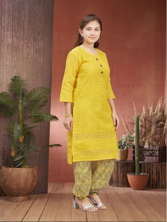 Aarika Yellow Cotton Girls Patiala Kurta Set ( Pack of 1 ) - None