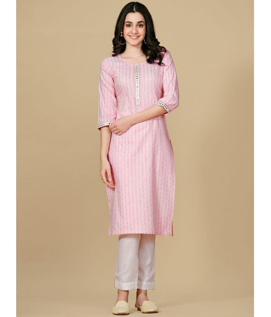 Glomee - Pink Cotton Blend Women's Straight Kurti ( Pack of 1 ) - None