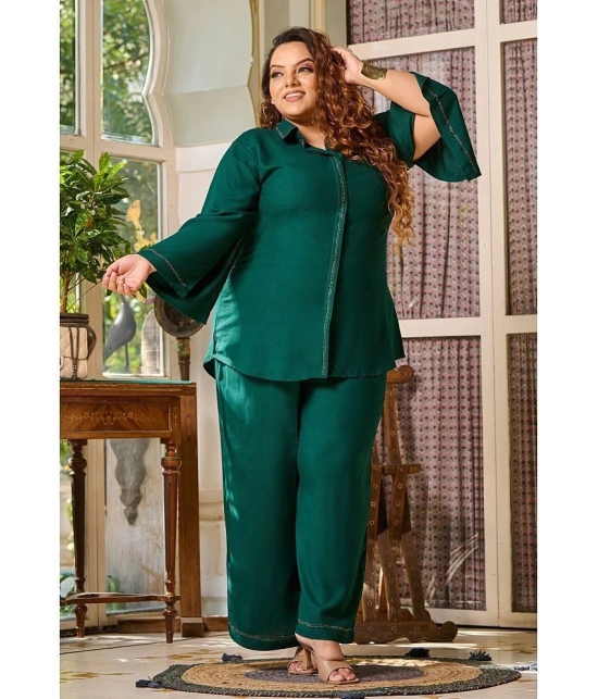 PrettyPlus by Desinoor.com Green Embellished Palazzo Top Set - None