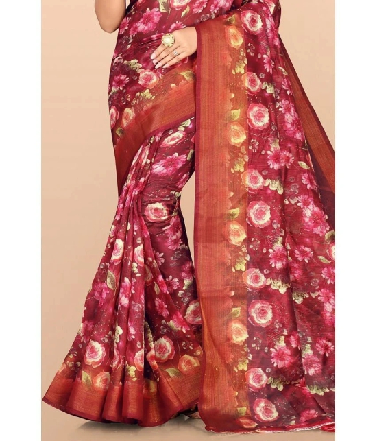 LEELAVATI - Red Cotton Blend Saree With Blouse Piece ( Pack of 1 ) - Red