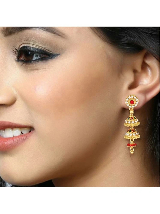 Vighnaharta Golden Jhumki Earrings ( Pack of 1 ) - Golden