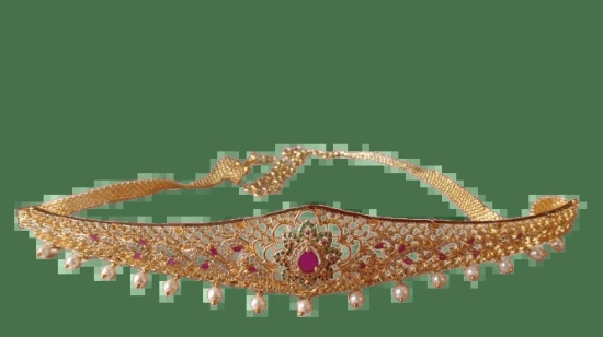  18K Gold Plated Traditional Indian Kempu Stone Belt Vaddanam Waist Chain for Women