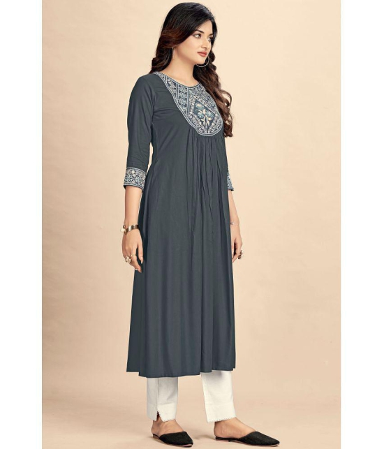 Glomee Rayon Embroidered Flared Women's Kurti - Grey ( Pack of 1 ) - None