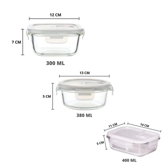 Femora Borosilicate Glass Kitchen Microwate Set (1 Mixing Bowl, 1 Casserole, 1 Square Container , 1 Rectangular Container, 1 Round Container, 1 Square Dish, 1 Rectangular Dish), Small Size, Transaparent