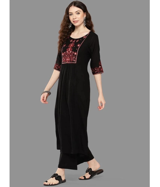 Janasya Rayon Embroidered A-line Womens Kurti - Black ( Pack of 1 ) - None