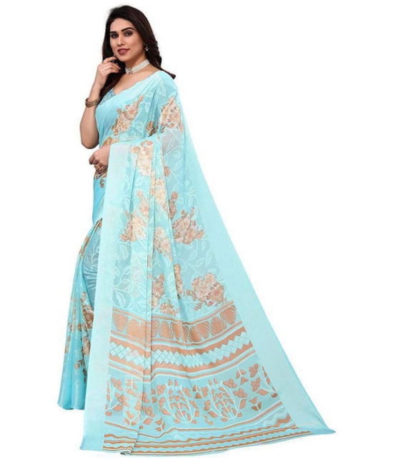 Sitanjali - SkyBlue Brasso Saree With Blouse Piece ( Pack of 1 ) - SkyBlue