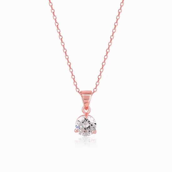 Rose Gold Classic Zircon Pendant with Link Chain