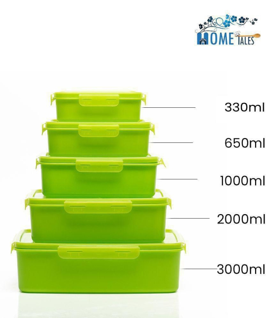 HOMETALES Multi-Purpose Container 3000ml, 2000ml, 1000ml, 650ml, 330ml,Green (5U) - Green