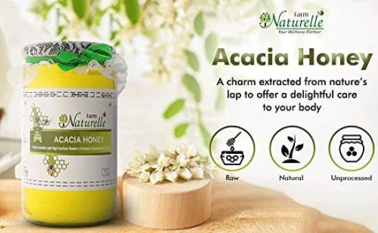 Farm Naturelle-Acacia Flower Wild Forest Honey| 1450gm and a Wooden Spoon| 100% Pure Honey, Raw Natural Un-Processed - Un-Heated Honey | Lab Tested in Glass Bottle.