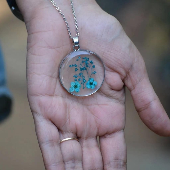 Twin Cobalt Real Dried Flower Necklace