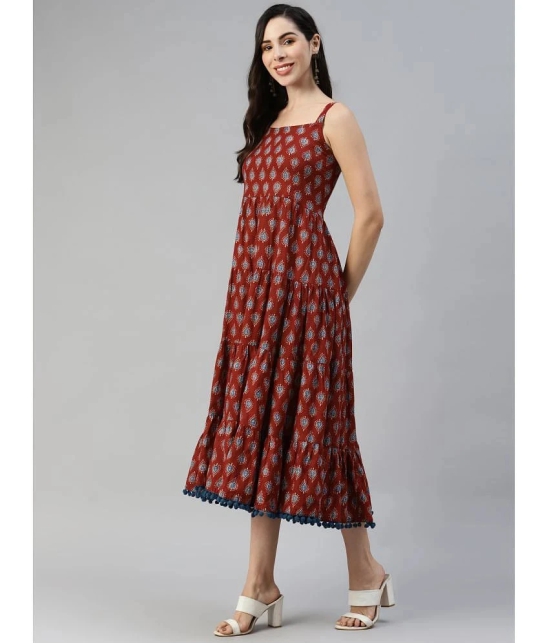 Divena - Cotton Maroon Womens Fit And Flare Dress ( Pack of 1 ) - None