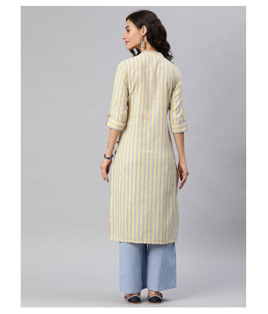 Alena - Yellow Cotton Women''s Straight Kurti - M