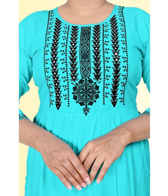 haya fashion - Turquoise Rayon Women's Straight Kurti ( Pack of 1 ) - None