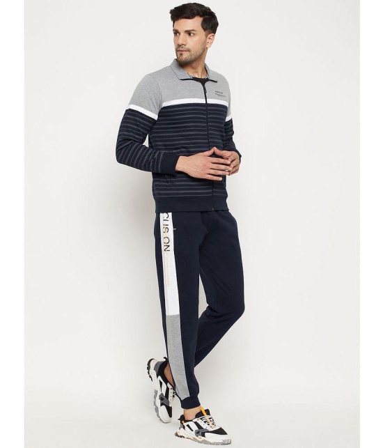 Wild West Navy Blue Fleece Regular Fit Striped Mens Sports Tracksuit ( Pack of 1 ) - None