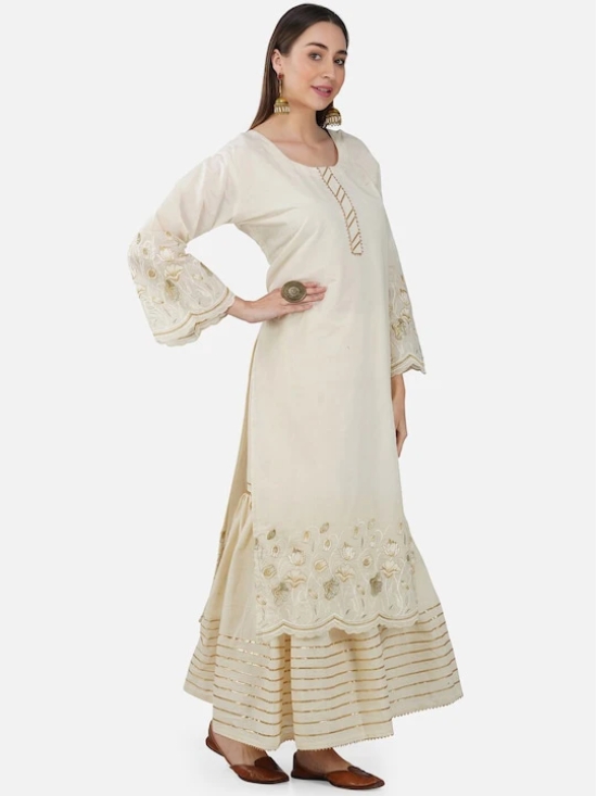 Floral Embroidered Pure Cotton Kurta with Sharara & Dupatta