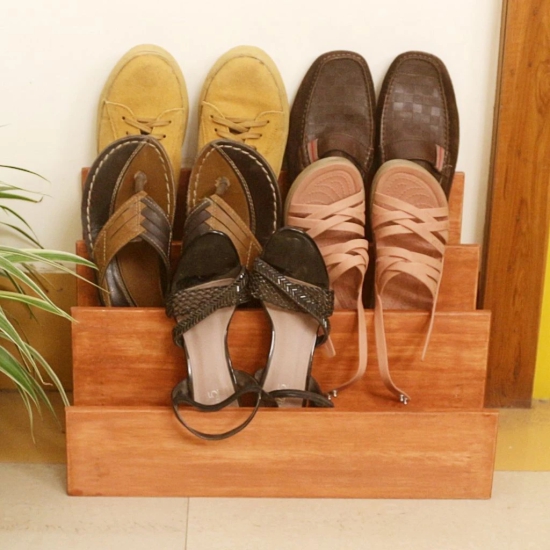 BARISH - Handcrafted Shoe Rack Organizer Wooden, Rubberwood Shoe Rack with Rack, Shoe Rack for Home, Hall, Office