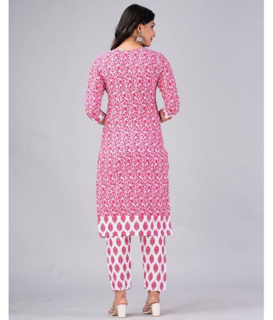 MAUKA Cotton Printed Kurti With Pants Women''s Stitched Salwar Suit - Pink ( Pack of 1 ) - None