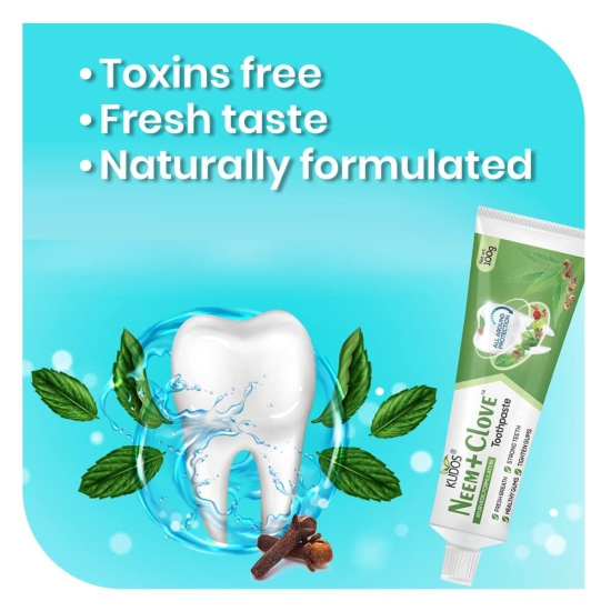 Kudos Neem + Clove Toothpaste | Unique Combination of 18 Herbs | 100GM | Pack of 4