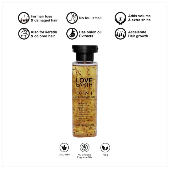 Love Earth 10 In 1 Hair Growth Oil|Soybean Oil, Black Seed Oil, Jojoba Oil,  Sweet Almond Oil, Coconut Oil, Castor Seed Oil, Spikenard Oil, Ashwagandha Oil, Graecum Seed Oil, Zizanoides Root Oil|