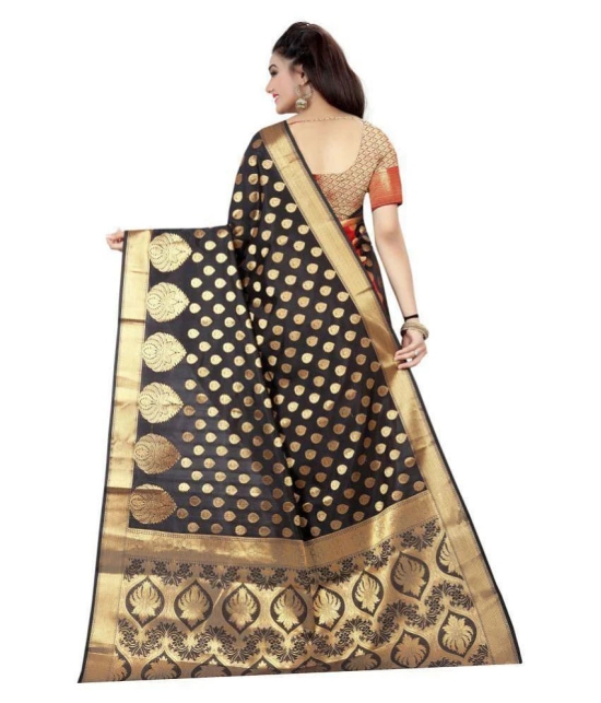 Gazal Fashions - Black Silk Saree With Blouse Piece (Pack of 1) - Black