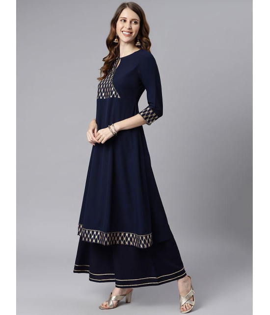 Janasya - Navy Crepe Women''s Double Layered Kurti ( Pack of 1 ) - 3XL