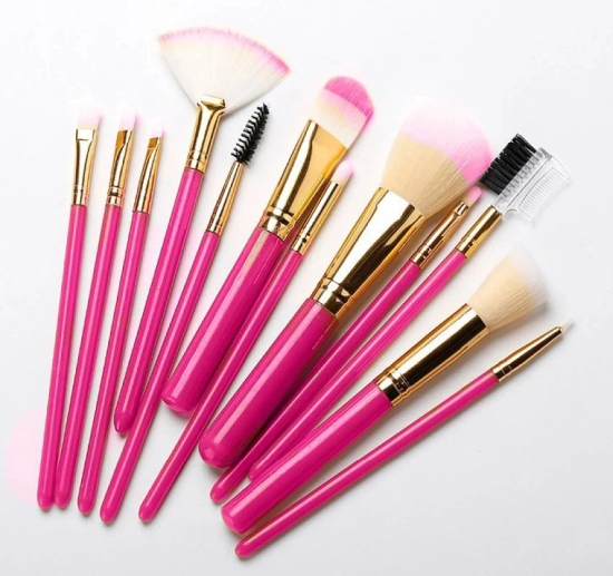 Adbeni Imported 1PC Pink Brushes Cylinder Makeup Round Tube Cosmetic Makeup Brushes 12PCs