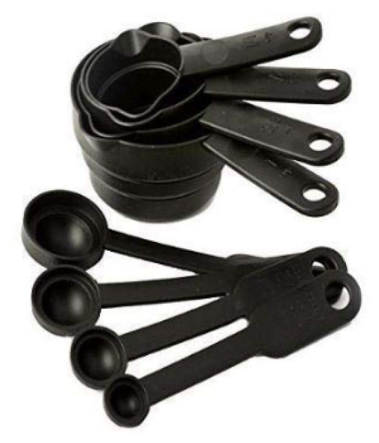 Blooms Event 8 Pcs Black Measuring Cups and Spoons Set, Silicone  Spatula and Brush Set - Multicolor