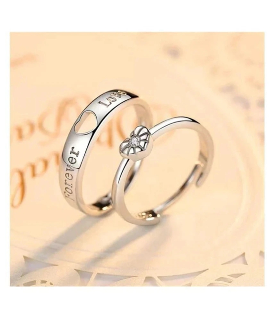 Paola  Adjustable Couple Rings Set for lovers  Silver Plated Solitaire Forever Love Couple ring  for Men and Women-2 pieces - None