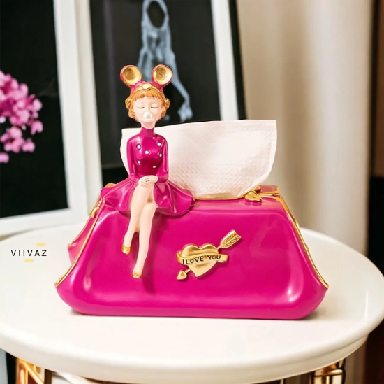 Feminine Grace Tissue Holder-Pink / Polyresin | Gloss Finish / H: 13 | L: 8 | W: 9 (Inches)