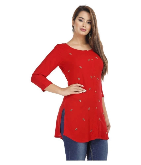 HIGHLIGHT FASHION EXPORT - Red Rayon Womens Straight Kurti ( Pack of 1 ) - M