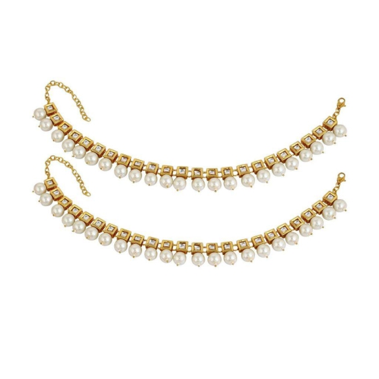 Abhaah kundans Pearl meenakari Fancy Wedding Bridal anklets/payal for Women and Girls