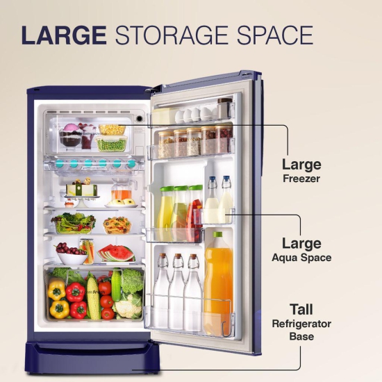 Godrej 180 L 3 Star Farm Fresh Crisper Technology With Jumbo Vegetable Tray Direct Cool Single Door Refrigerator Appliance (RD R190C THF WV BL, Wave Blue)