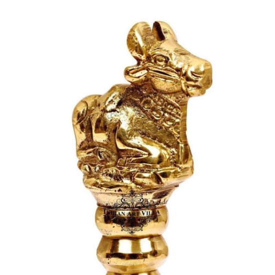 DOKCHAN Handcrafted Pure Brass Puja Bell with Nandi GAI Sitting Handle for Temple Brass Pooja Bell