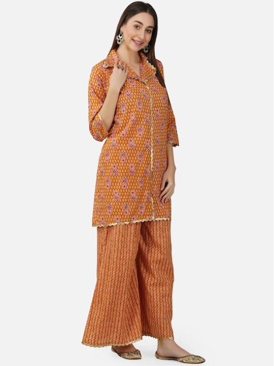 Women Floral Printed Sequinned Pure Cotton Kurta with Palazzos