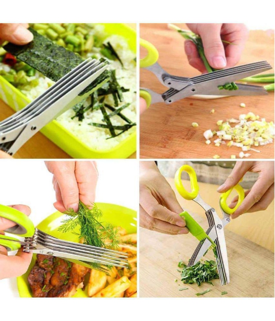 Multi-Function 5 Blade Vegetable Stainless Steel Herbs Scissor - Durable, Time-Saving Kitchen Cutting Tool - Color May Vary