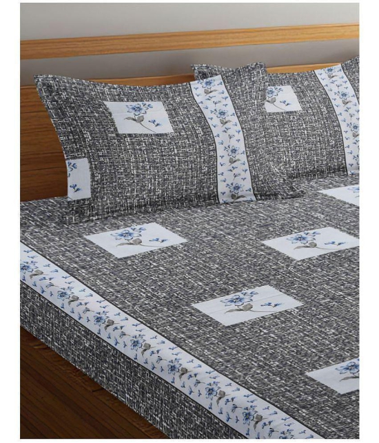 Abhikram - Gray Cotton Double Bedsheet with 2 Pillow Covers - Gray