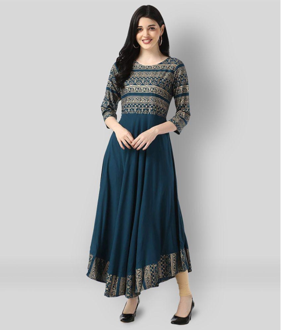 Estela - Blue Rayon Women''s Anarkali Kurti ( Pack of 1 ) - XL