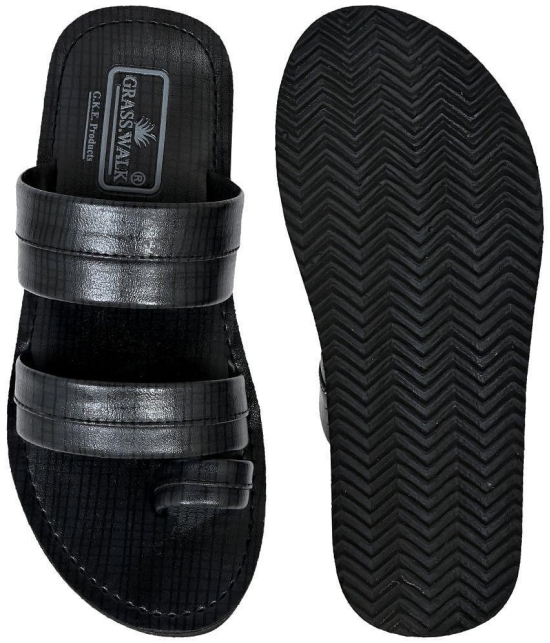 GRASS WALK Black Mens Leather Slipper - None